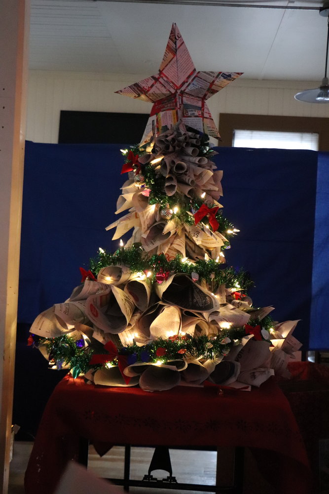 I got a little snazzy in the office this year and made a tree out of something that used to be a tree.