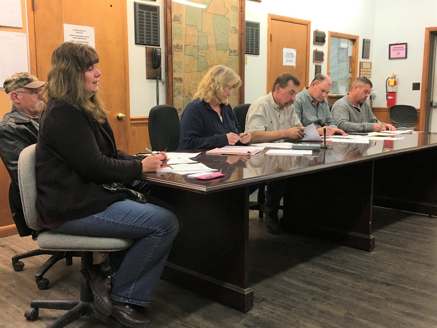 Pictured at the Damascus Board of Supervisors meeting are Melissa Haviland, left, Ed Langarenne, Dolores Card, Joseph Canfield, Steve Adams and Daniel Rutledge