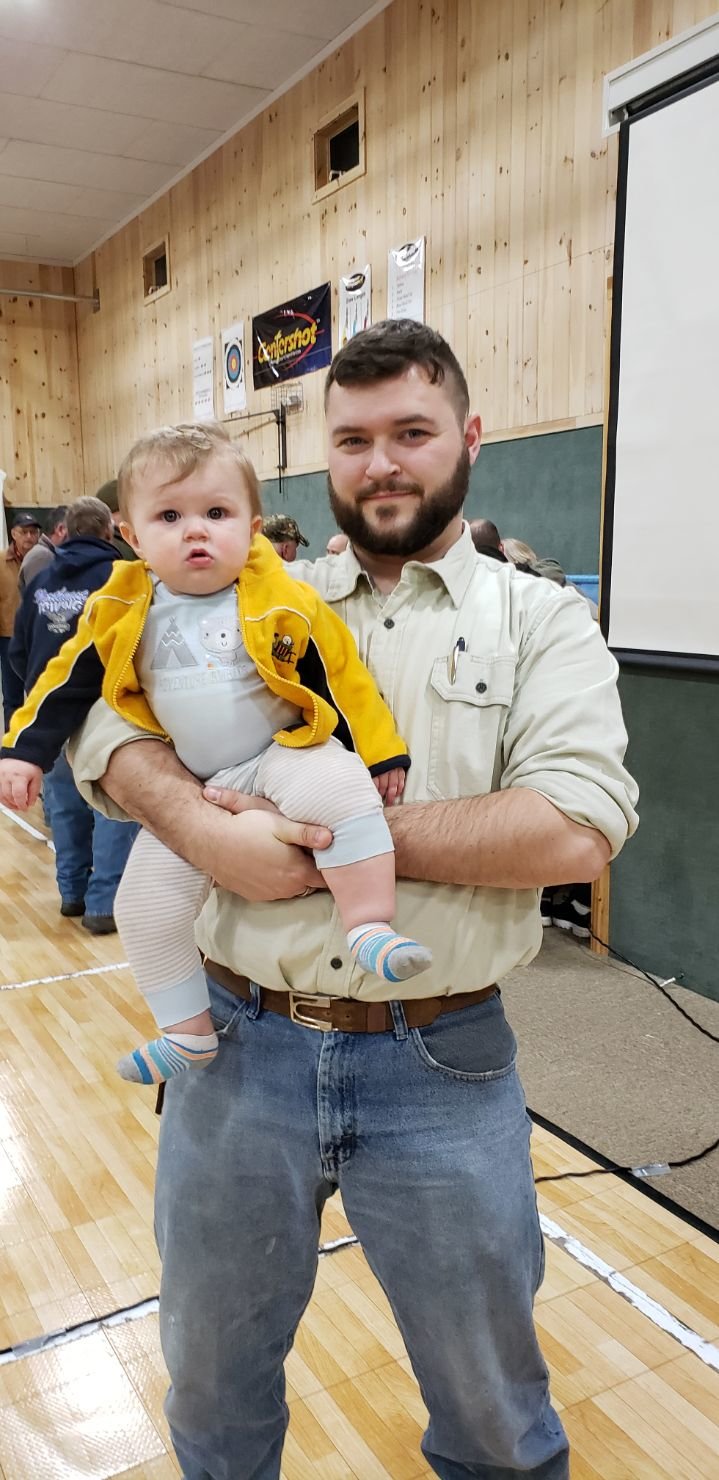 My son and I enjoying the annual Wild Game Dinner at Calkins Baptist Church.