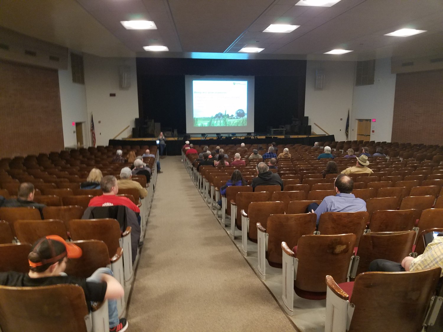 Farmers and interested attendees sat in the auditorium at HHS to learn about hemp production and the various aspects related to this up and coming industry.