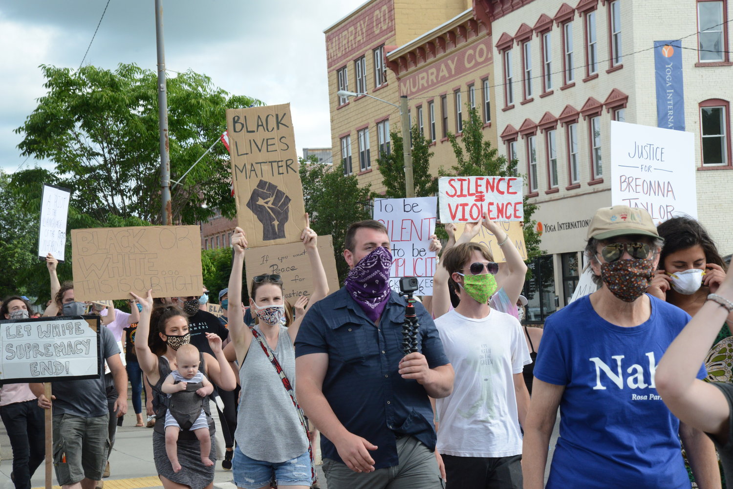 Protesters march down Main Street on their way to the Honesdale Central Park for the borough’s third BLM demonstration.