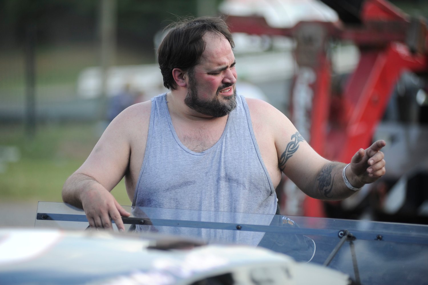 Taking a break. Mike Dutka relaxes after a few practices laps before the start of Bethel Motor Speedway’s racing season on Saturday, June 20.