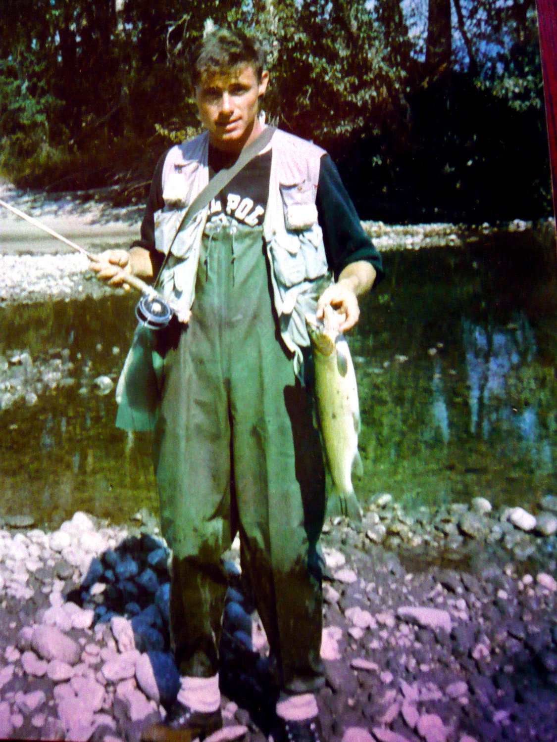 The author with a nice Bitterroot rainbow before catch and release.