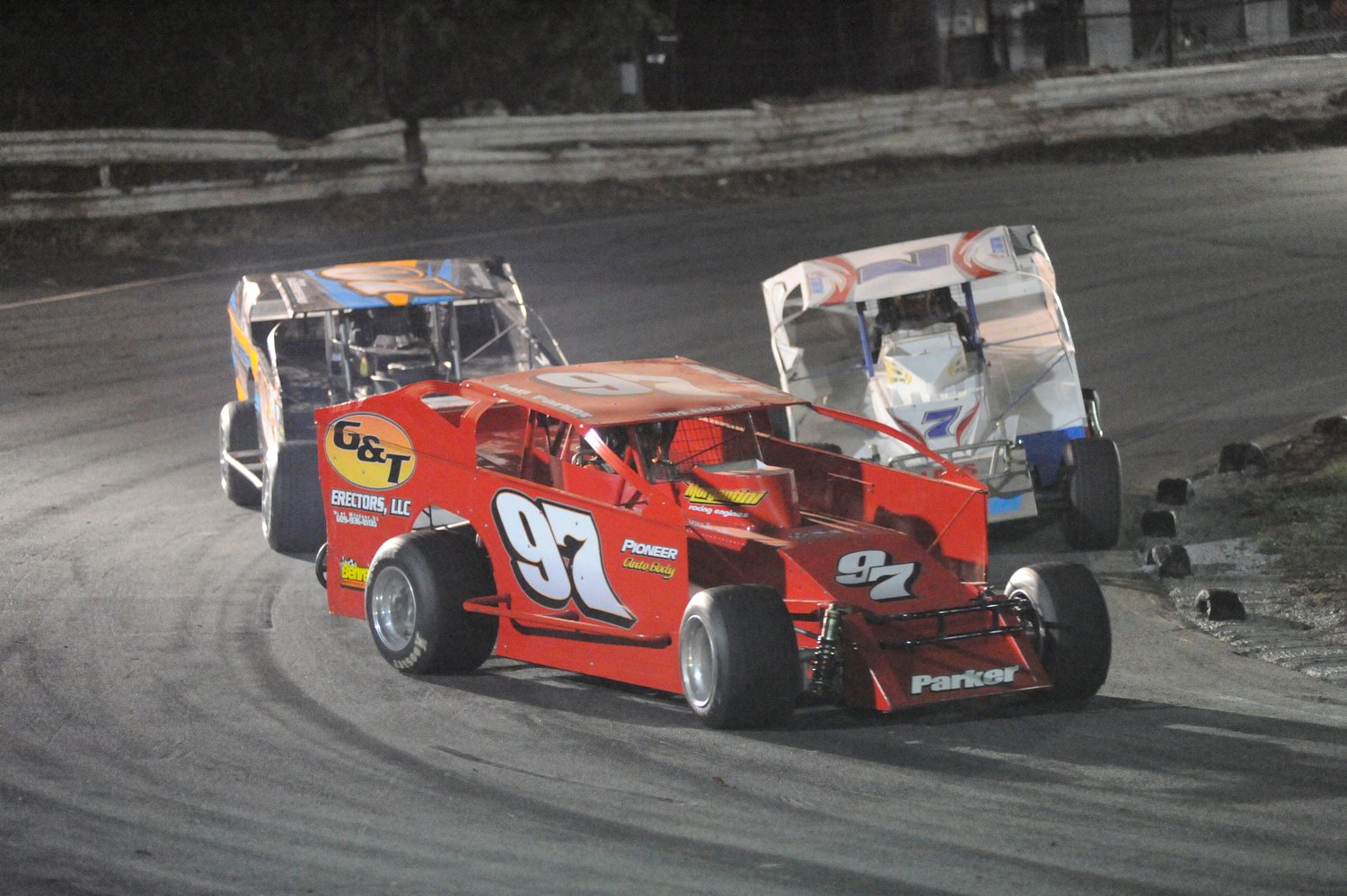 Red zone. Jeff Parker placed second in the DIRT modified feature race, a fraction of a second behind first-place winner Bill Deckelman.