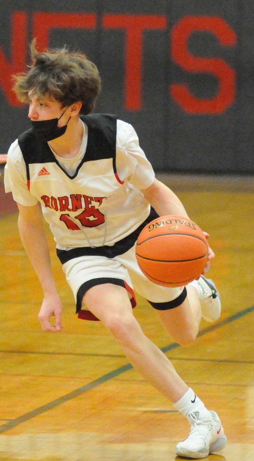 Up court. Honesdale’s Karter Kromko posted nine points, all 3-pointers.