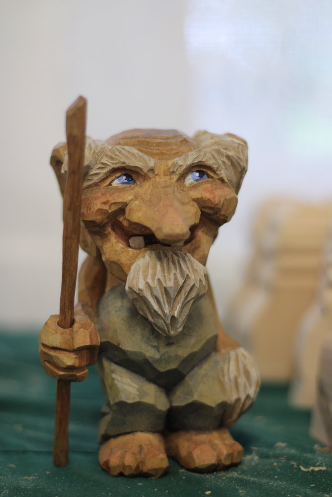A troll done in the style of Scandinavian flat plane carving by Michael Bloomquist.