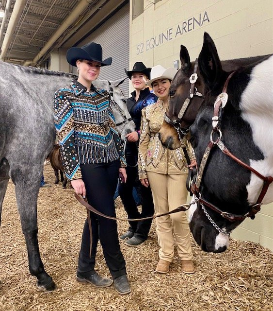 Page Fiume, left, Leah Salzameda and Elektra Kehagias at the State Horse Show 2022.